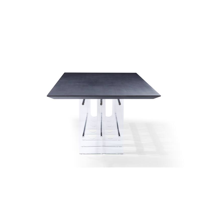 Cid Invo Dining Table, Black Oak Veneer, Acrylic and Steel Base, 94 Inch - Gray, Clear