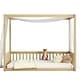 preview thumbnail 7 of 32, Full Size Pine Wood Canopy Frame Floor Bed with Fence and Guardrails for Bedroom
