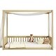 preview thumbnail 7 of 32, Full Size Pine Wood Canopy Frame Floor Bed with Guardrails