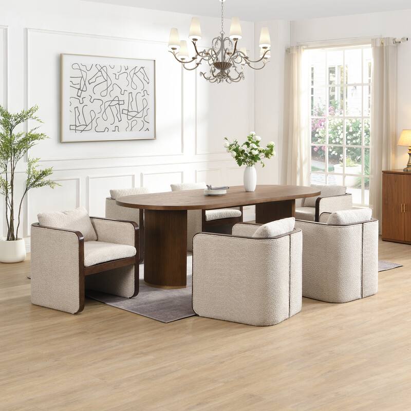 Christopher Knight Home - Modern Upholstered Dining Set with Fabric Chairs - Almond,Walnut