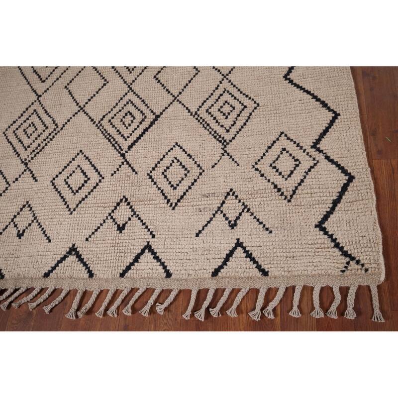 Beige Moroccan Oriental Area Rug Hand-Knotted Wool Carpet - 4'8" x 8'3"
