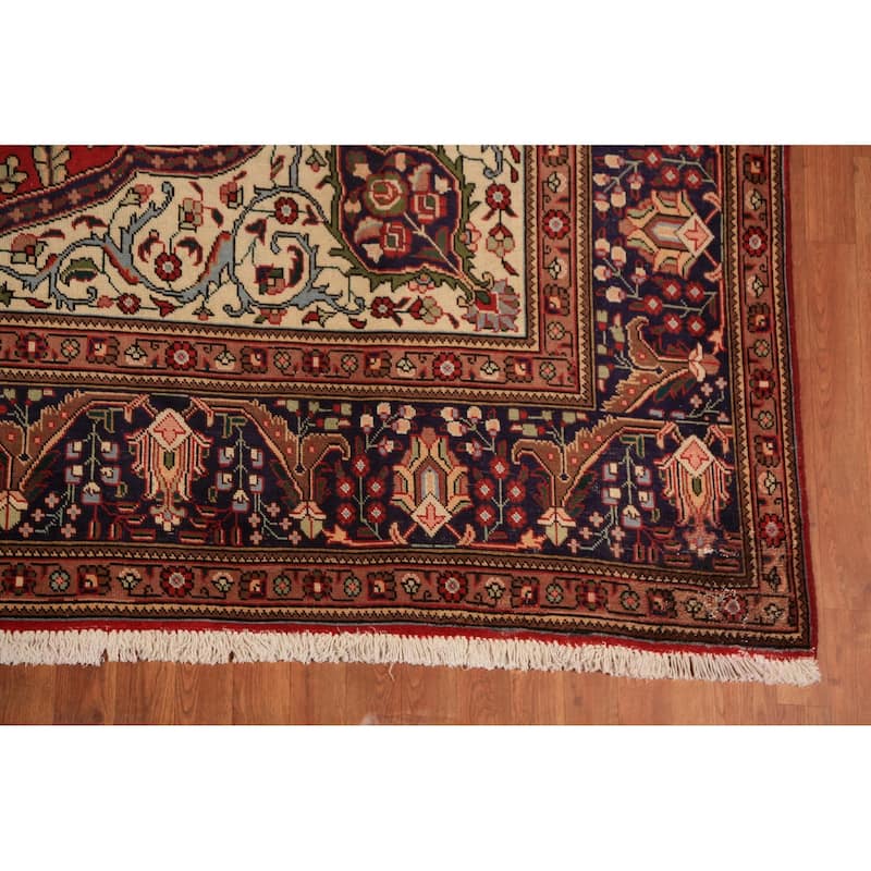 Red Medallion Tabriz Persian Vintage Area Rug Handmade Wool Carpet - 9'10" x 13'4"