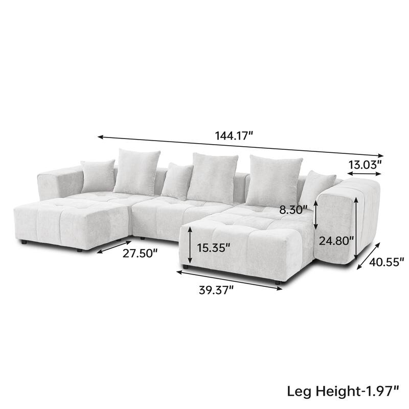 Extra Large U Shaped Linen Modular Sectional Couch with Ottoman for Living Room