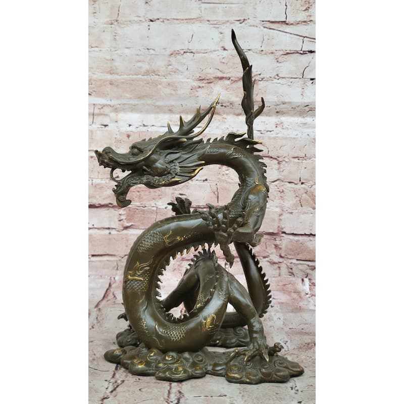 Chinese Imperial Dragon Statue – Bronze Feng Shui Serpent Decor