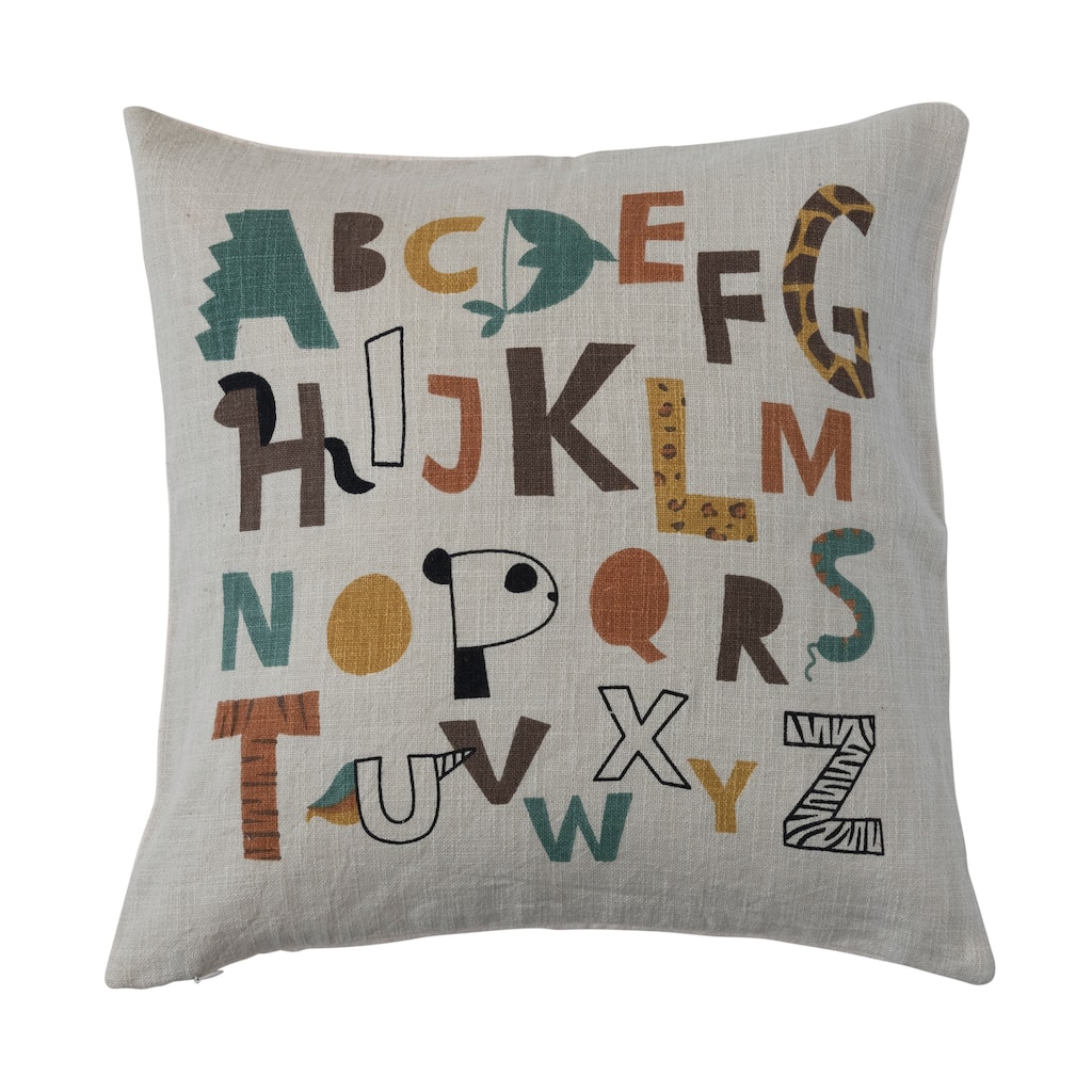 Kids Cotton Alphabet Print Throw Pillow Cover