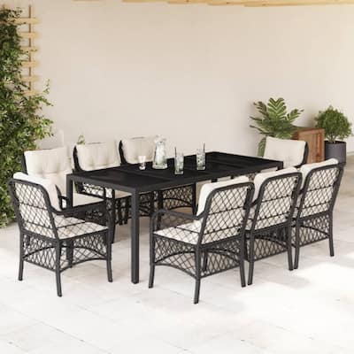vidaXL Bistro Set with Cushions Outdoor Garden Furniture 3 Piece Poly Rattan - 35.4 x 74.8 x 29.5