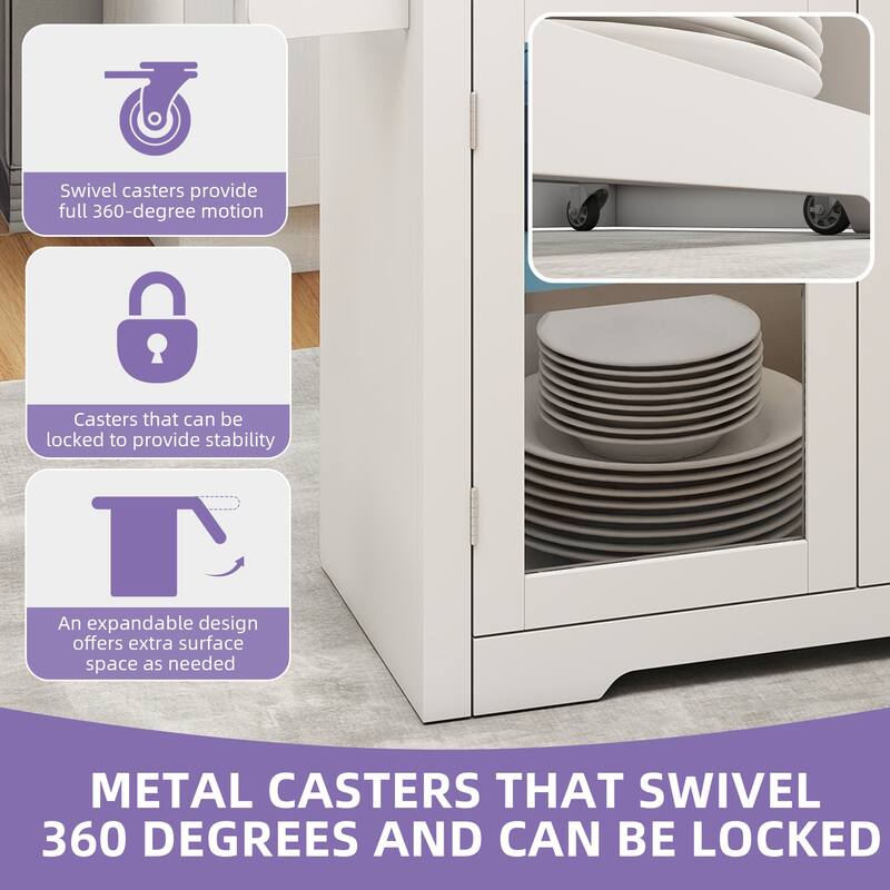 Rolling Kitchen island with Seating and Drop Leaf