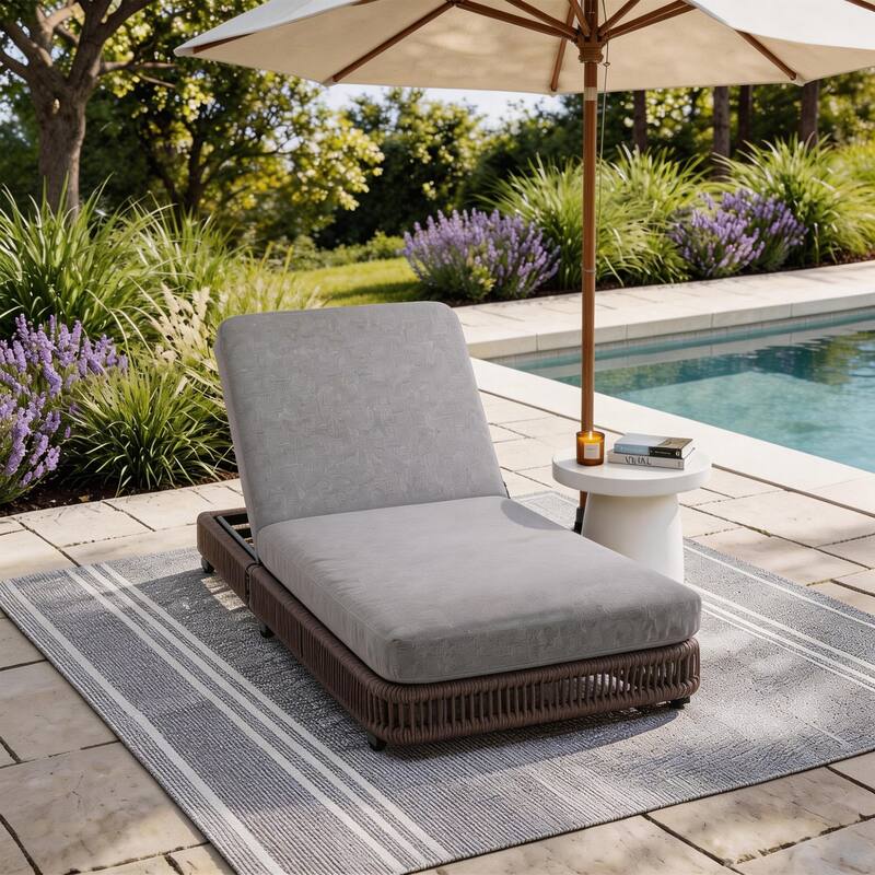 Outdoor Chaise Lounge Chair with Adjustable Backrest Patio Pool Lounge - Grey Frame+Grey Cushion