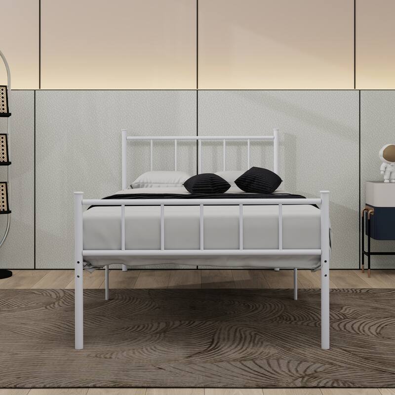 alazyhome Classic Metal Platform Bed Frame Steel Slat Support, Black