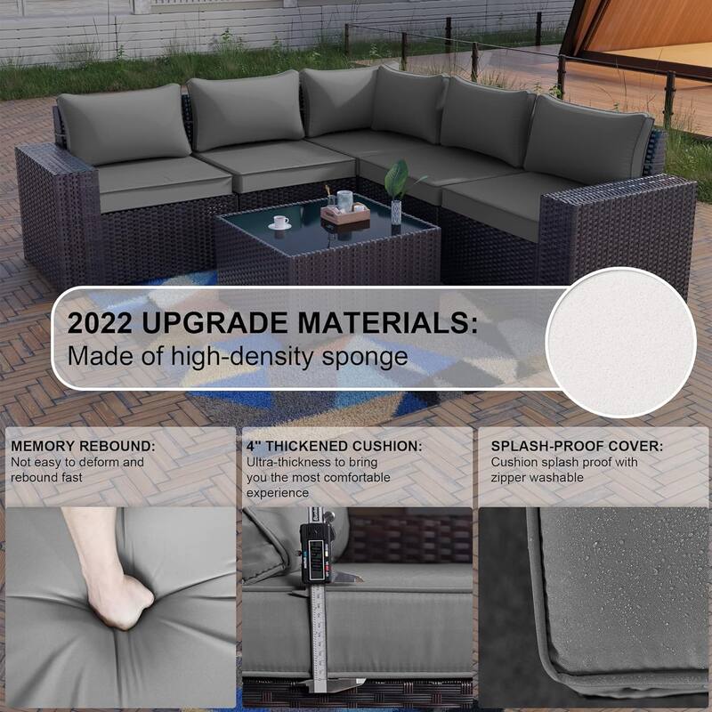 Outdoor Patio Furniture Set, All Weather PE Wicker Sectional Conversion Sofa set with Firepit(Optional)