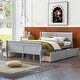 preview thumbnail 2 of 11, Queen Size Bed Frame Solid Pine Wood Construction Storage Bed Curved Legs Design Platform Bed with Headboard & 4 Drawers, Grey