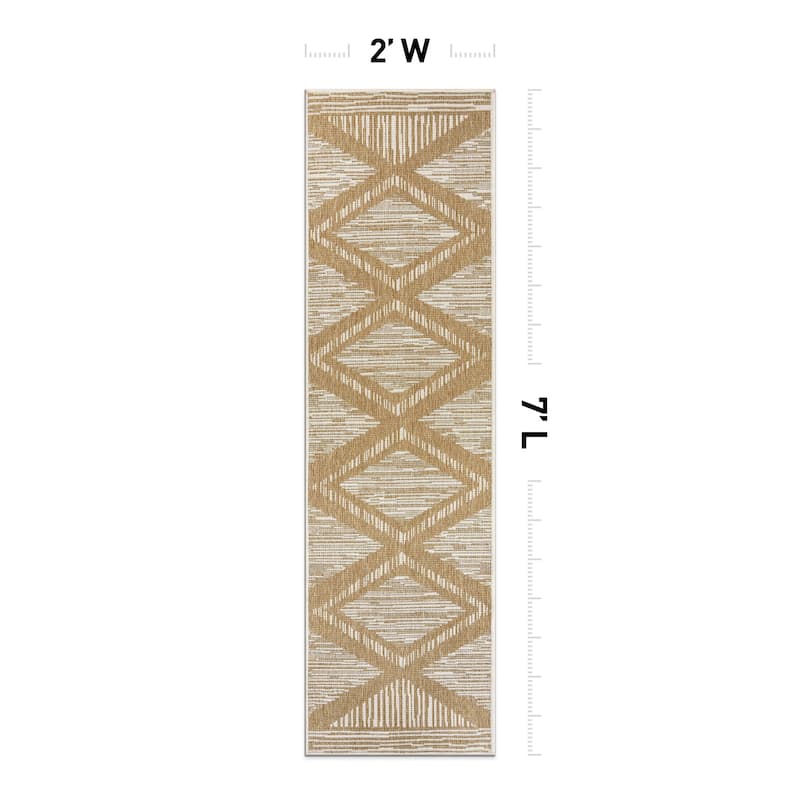 World Rug Gallery Contemporary Geometric Stripe Weather Resistant Reversible Indoor/Outdoor Area Rug
