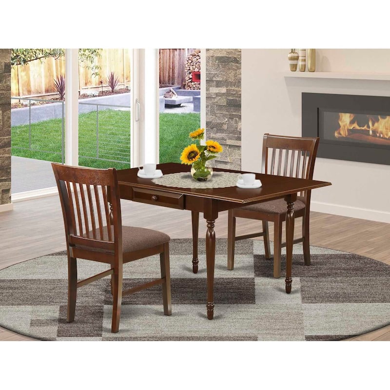 HomeStock 3-Pc Mahogany Finish Solid Wood Top With Dropleaf Dining Table Set