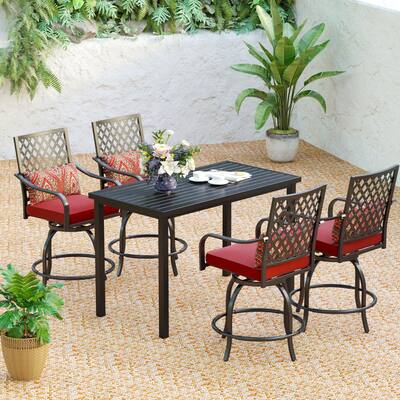Outdoor Swivel Metal Cushioned Bar Height Patio Chairs Set of 4