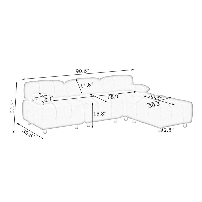 A 90.60-inch technology cloth white sofa, waterproof, stain and cat scratch resistant