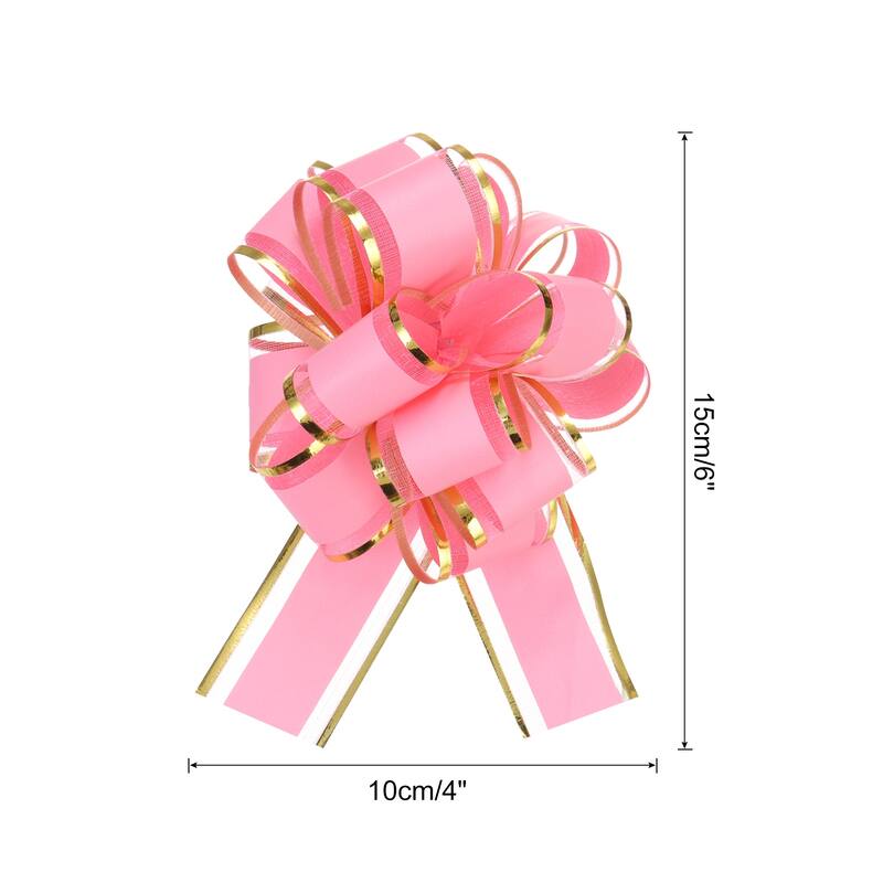 10pcs 6" Large Pull Bow Organza Gift Wrapping Bows Ribbon for Wedding - Pink - 4 Inch