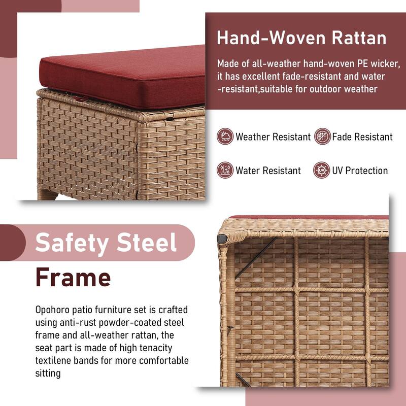 Outdoor Ottomans for Patio Set of 2 PE Wicker