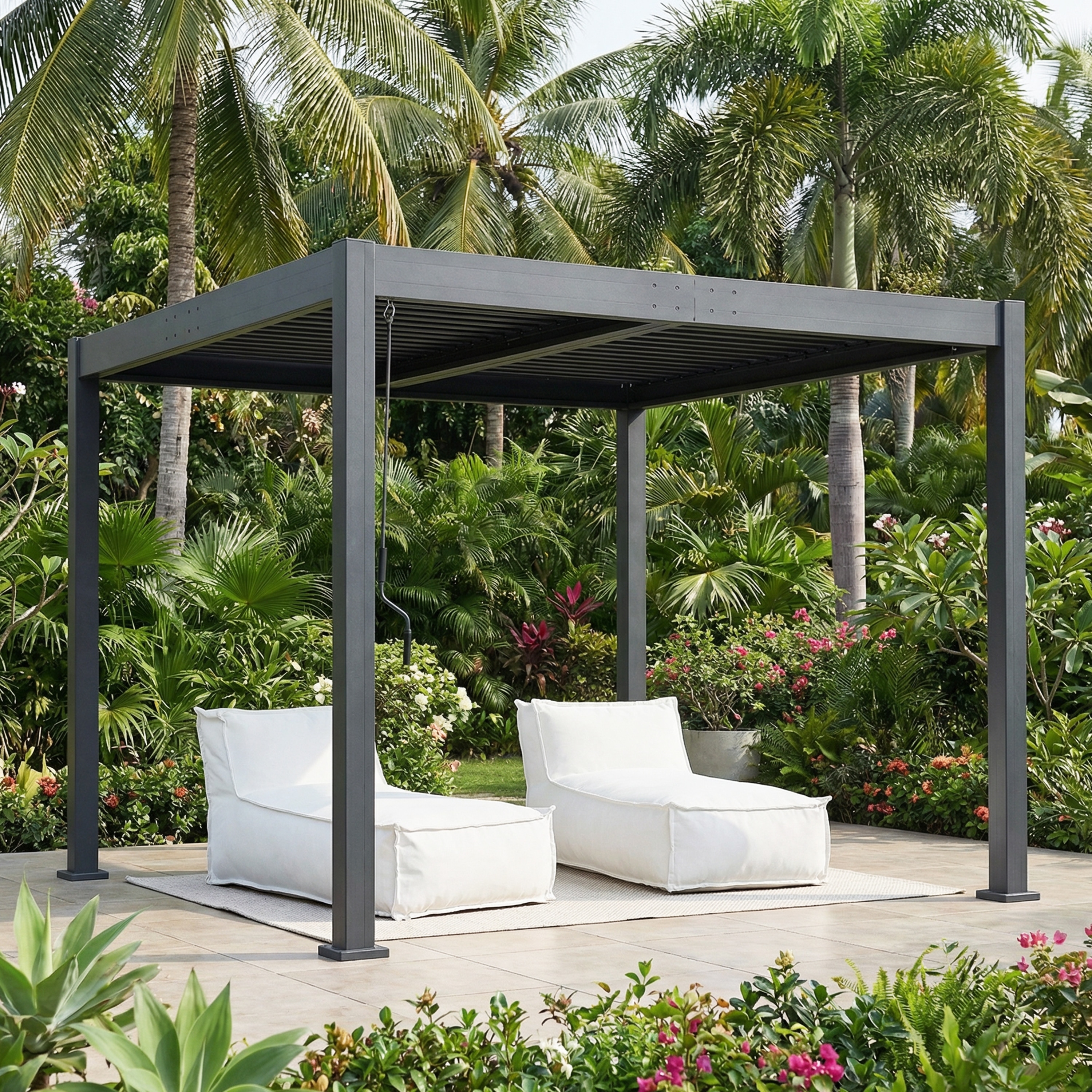 Christopher Knight Home - Modern Outdoor Aluminum Pergola with Adjustable Louver Roof in Black