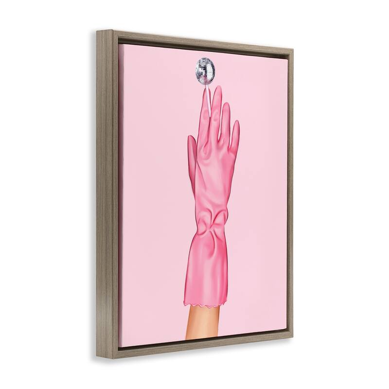 Stupell Pink Glove & Disco Ball Framed Floater Canvas Wall Art Design By Ziwei Li