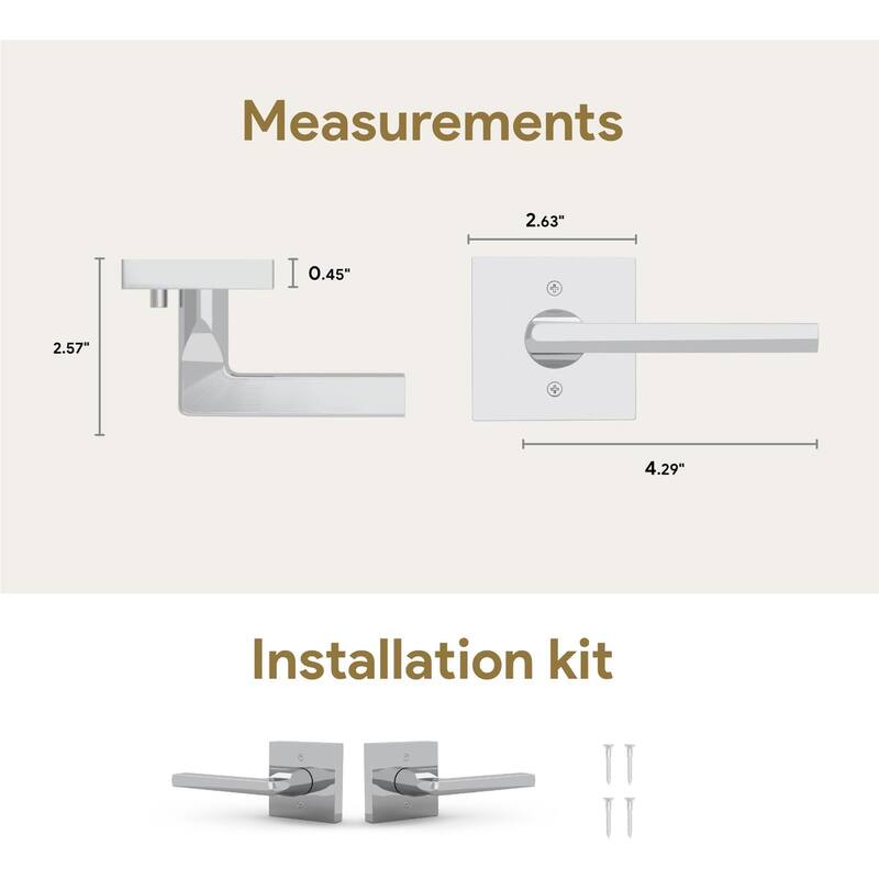 Mega Handles PRIME Reversible Dummy Interior Door Levers with Square Rosette for French Doors & Closets, Modern Stainless Steel