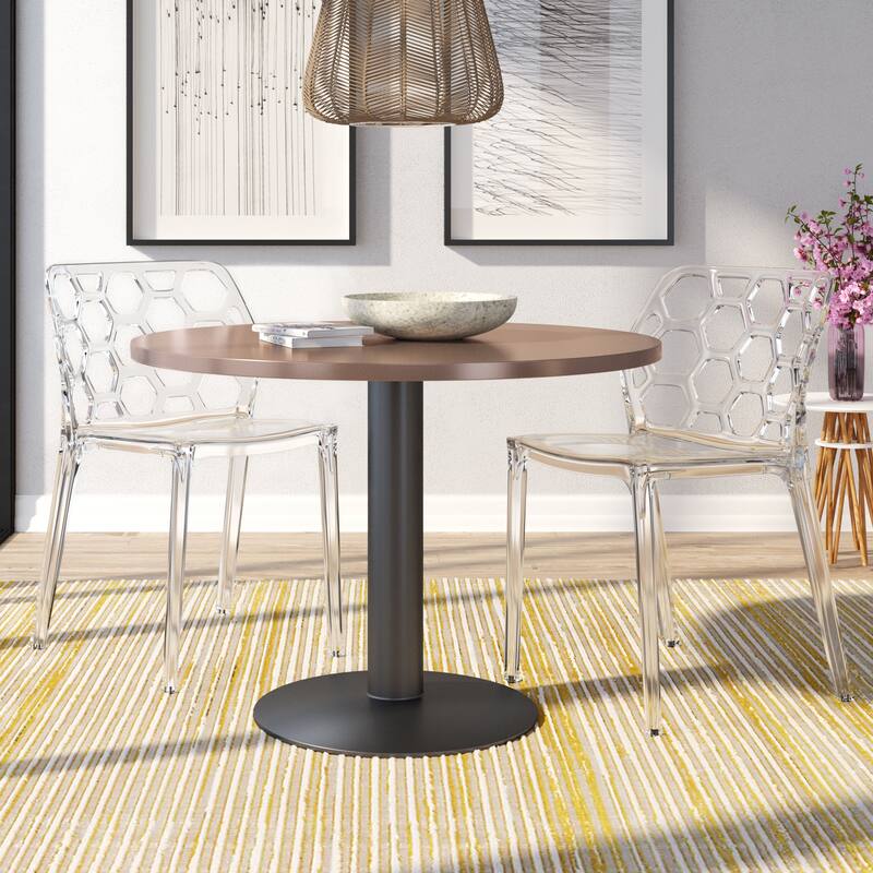 Dynamic Transparent Lucite Honeycomb Cut-Out Seamless Stackable Dining Accent Chair Set of 2