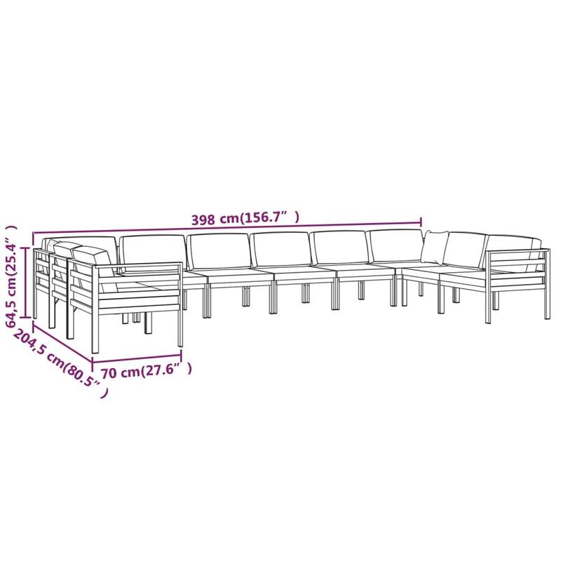 vidaXL Patio Lounge Set Outdoor Sectional Sofa Set Table Aluminum Anthracite - 27.6" x 27.6" x 25.4"
