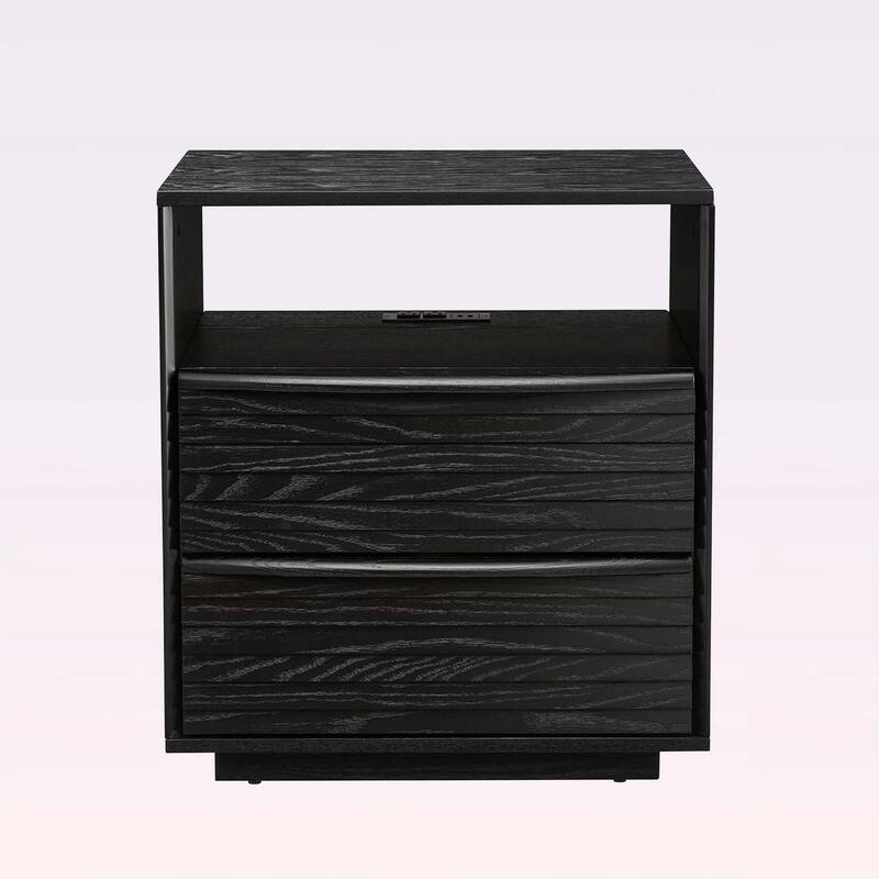 Nightstand with Charging Station,Outlet,and 2 Wood Drawers,for Living Room