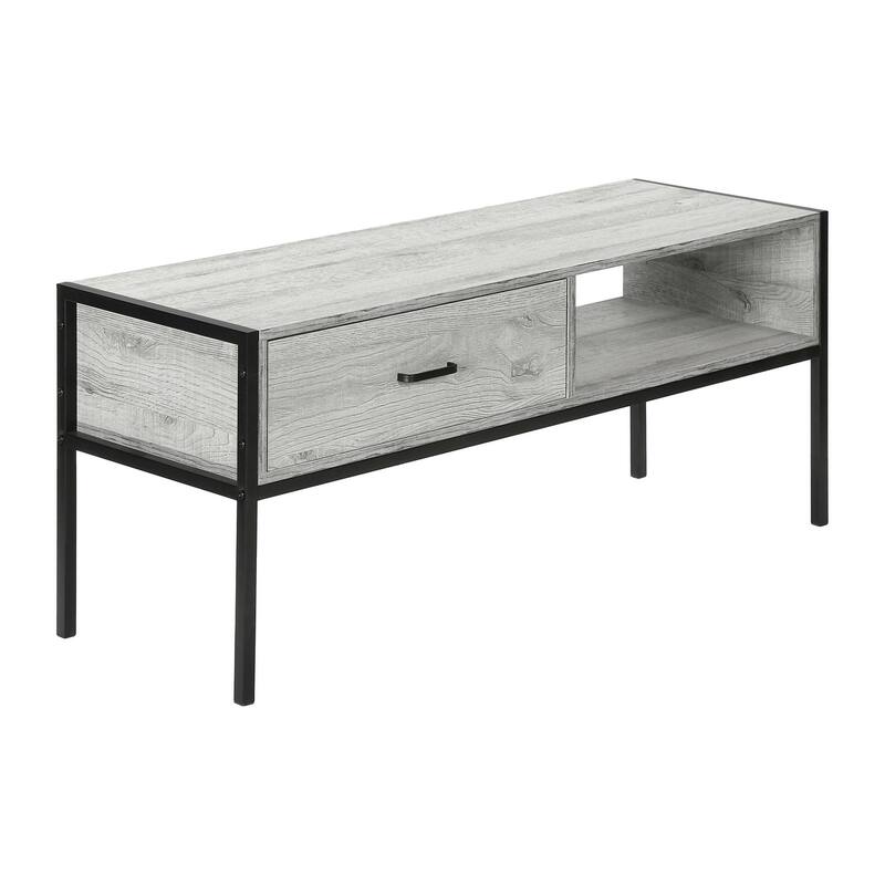 Contemporary 48" TV Stand, Grey Wood-Look Finish with Black Metal Frame, Storage Drawer for Media Devices - Grey