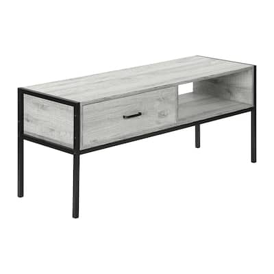 Contemporary 48-Inch TV Stand with Storage Drawer and Cable Management, Grey Laminate, Black Metal Frame