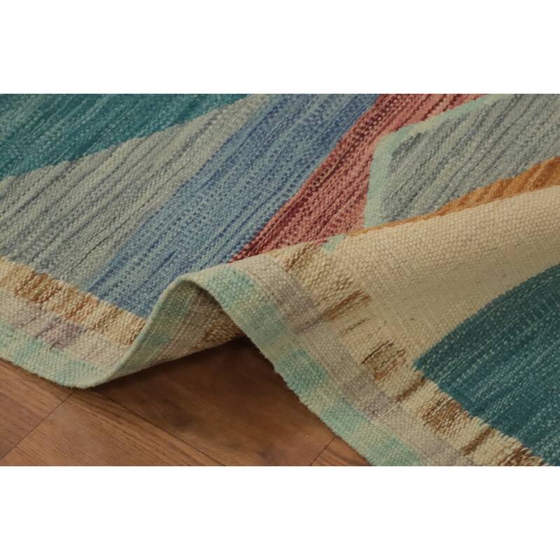 Hand Woven Oriental 100% Wool Carpet Southwestern Modern Multi-Colored Kilim Runner Rug - 5' 9'' X 2' 0''