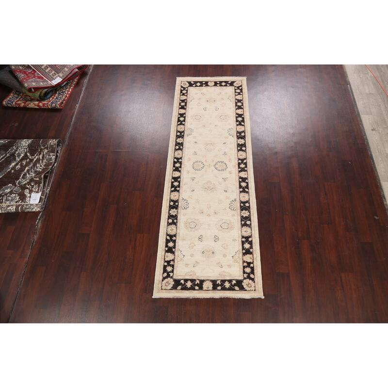 Vegetable Dye Peshawar Chobi Oriental Floral Runner Rug Wool Handmade - 3'2" x 9'7"