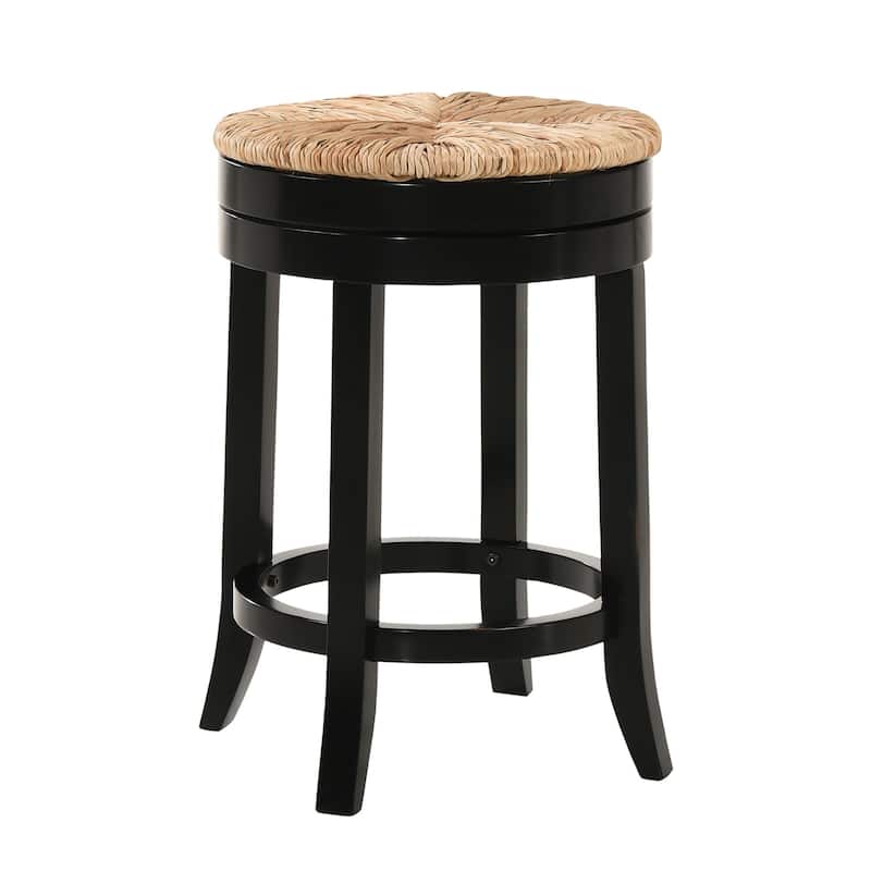 24" Black and Beige Counter Stool with Swivel Rush Seat