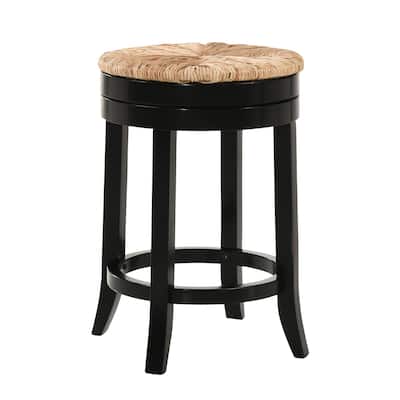 24" Black and Beige Counter Stool with Swivel Rush Seat