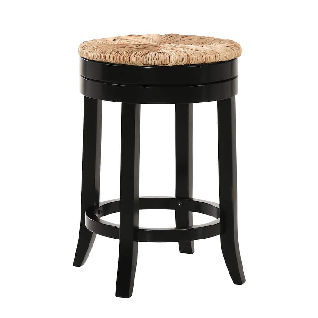 24" Black and Beige Counter Stool with Swivel Rush Seat