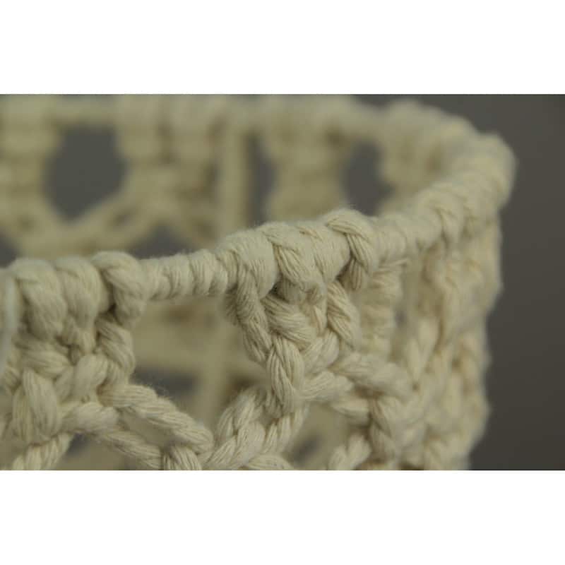 Off-White Handwoven Macrame Decorative Bowls Set Of 2 - 5 X 9.25 X 9.25 inches