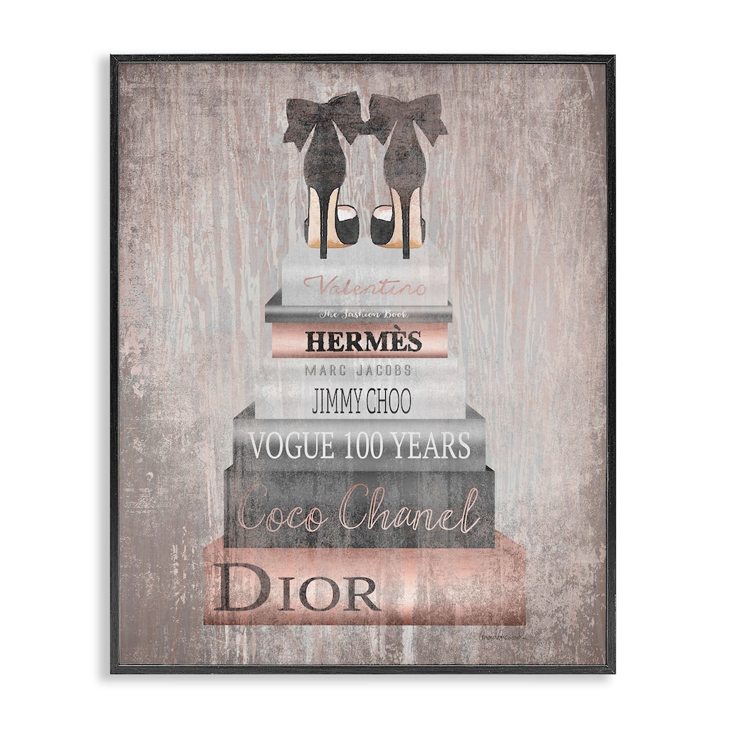 Stupell Book Stack Heels Metallic Pink Framed Wall Art