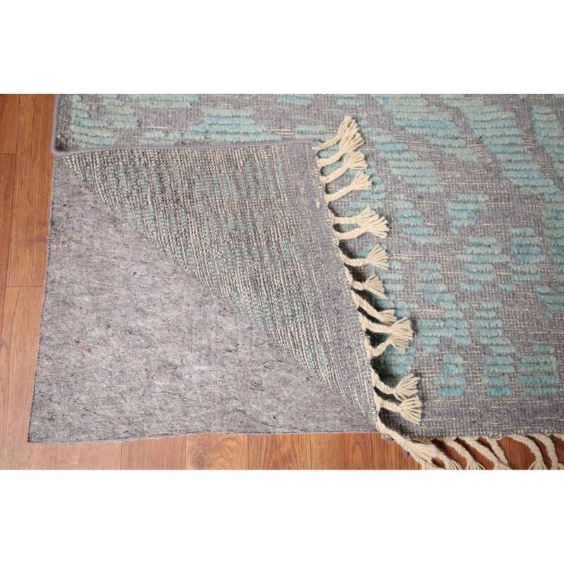 Grey Blue Moroccan Abstract Area Rug Hand-Knotted Wool Carpet - 9'0"x 12'7"