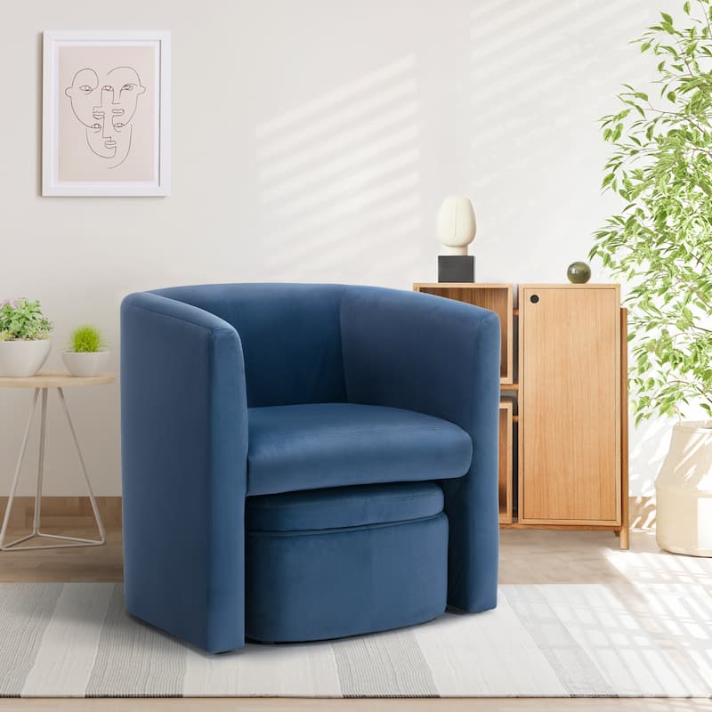 RENEWLINE Sherpa Barrel Chair & Storage Ottoman Set - Plush Compact Accent for Reading Nooks, Cloud-Like Lounge Seat