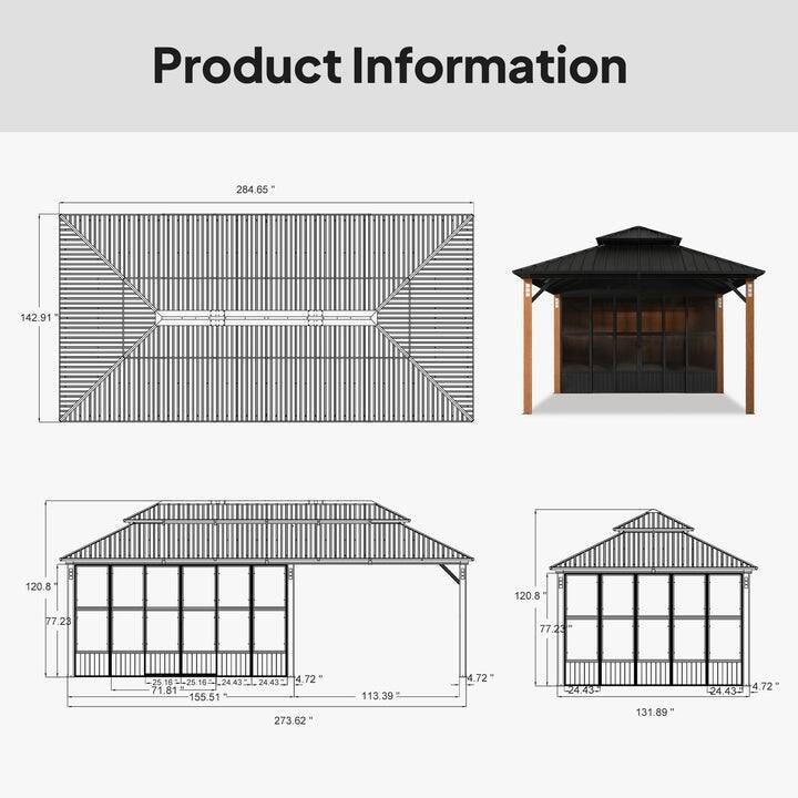 PURPLE LEAF Double Top Outdoor Sunroom All-Weather Screen House Patio Hardtop Gazebo