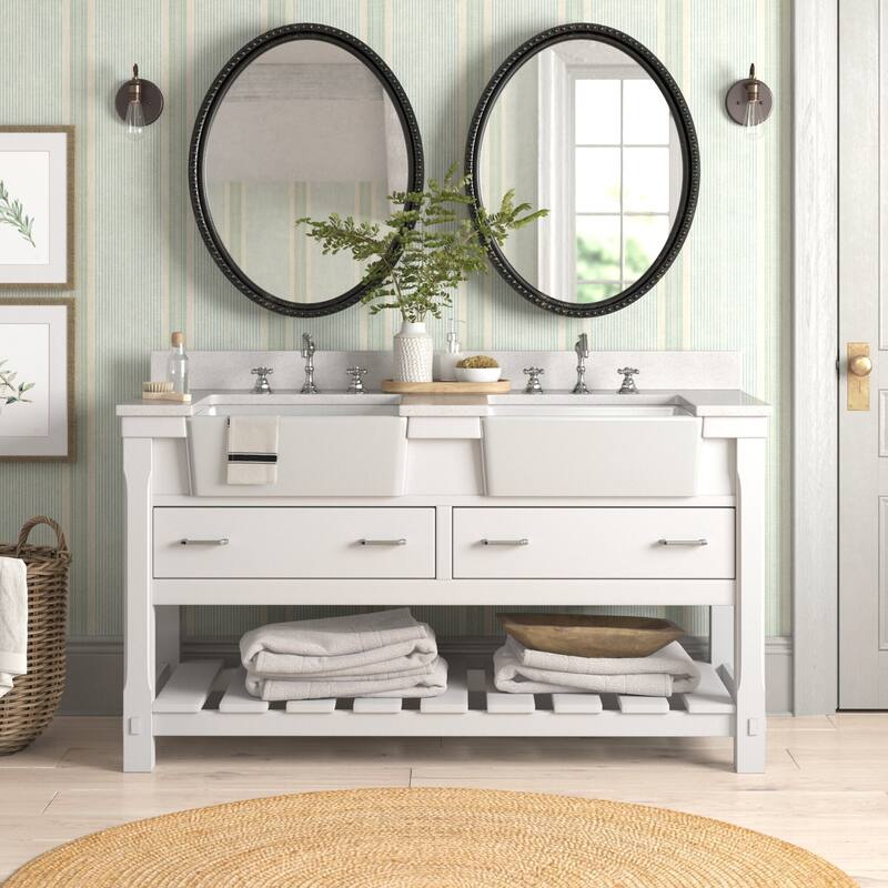 KitchenBathCollection Charlotte 60" Double Farmhouse Vanity with Quartz Top