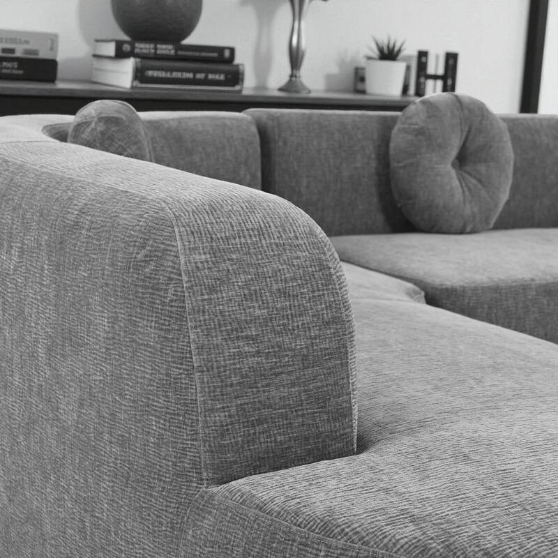 122" Extra Large Curved Sectional Sofa Soft Upholstery with 3 Round Cushions High-Resilience Foam Modern Living Room Couch