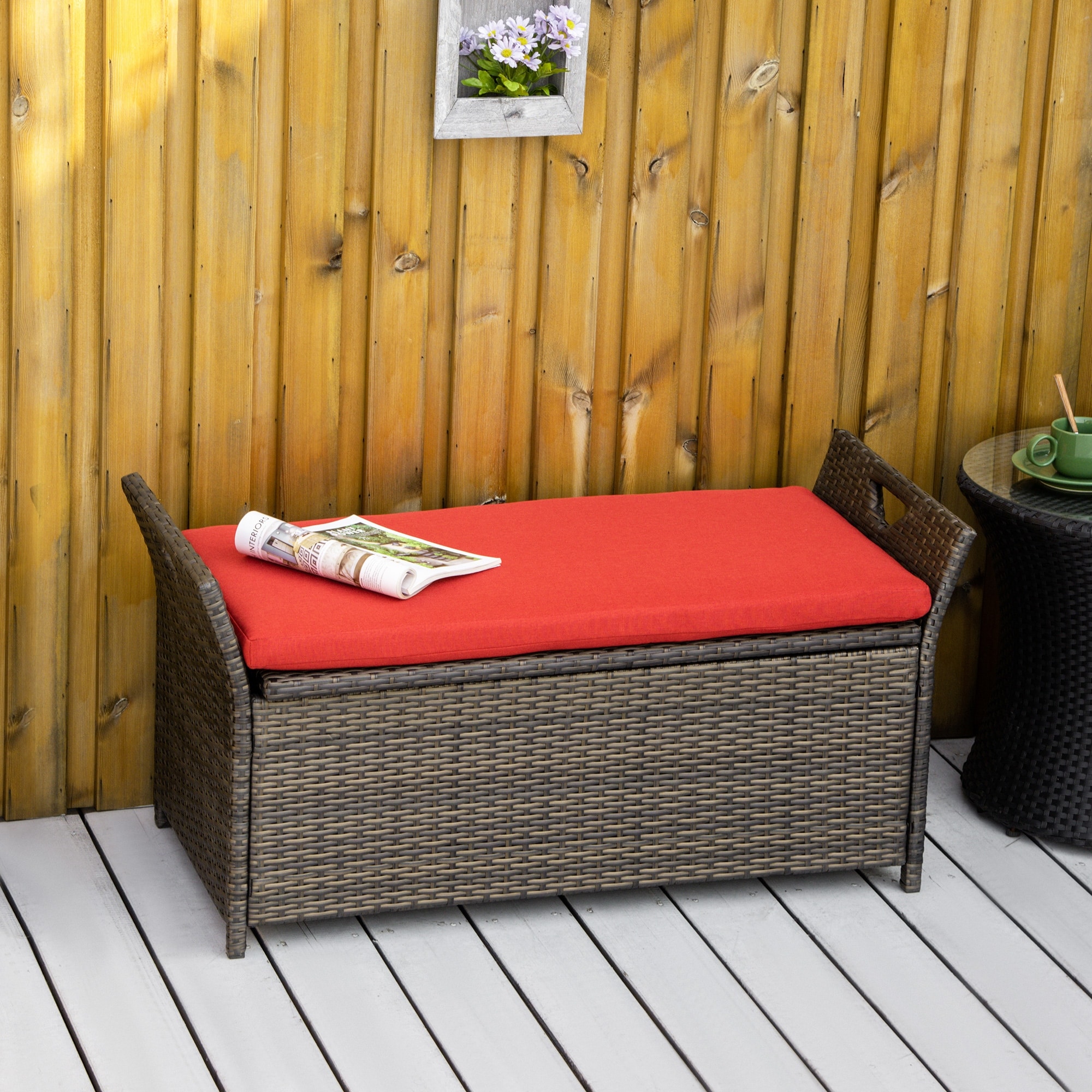 2 in 1 outdoor deck box patio storage bench wicker with seat cushion online