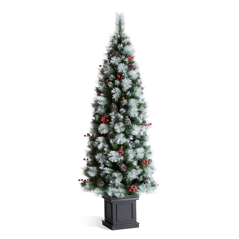 Glitzhome 4ft/5ft/6ft Pre-Lit Pine Artificial Christmas Porch Tree with Warm White Lights