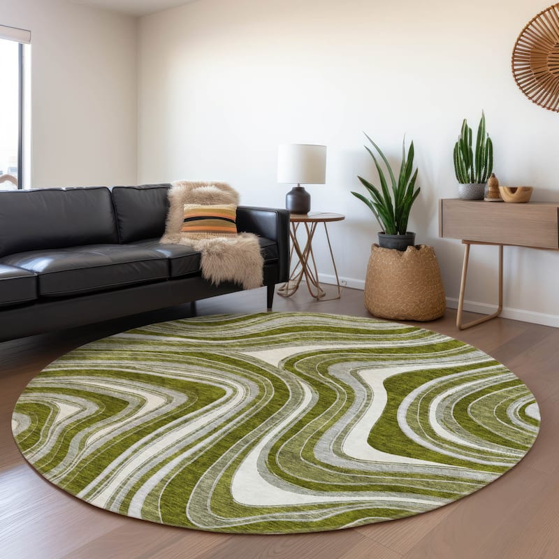 Machine Washable Indoor/ Outdoor Chantille Contemporary Abstract Rug