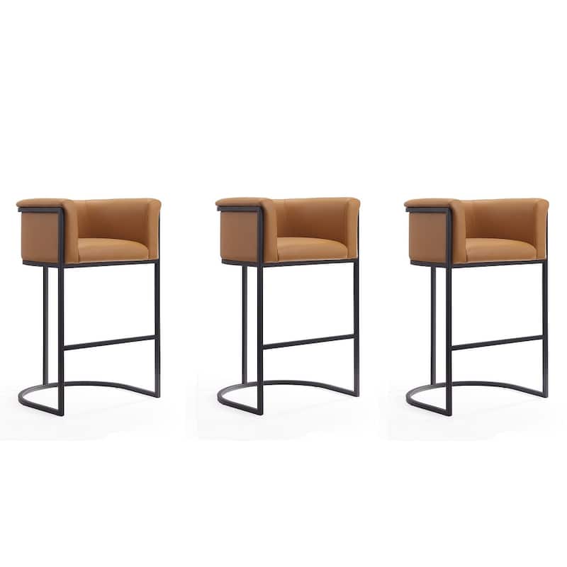 Manhattan Comfort Cosmopolitan 37.8 in. Black Metal Barstool (Set of 3) - Camel