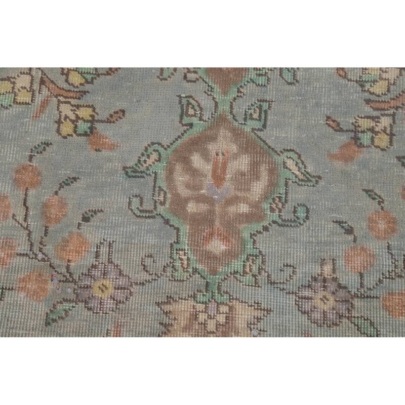 Hand Knotted Oriental 100% Wool Carpet Traditional Floral Navy Blue & Blues Tabriz Area Rug - 8' 11'' X 5' 8''