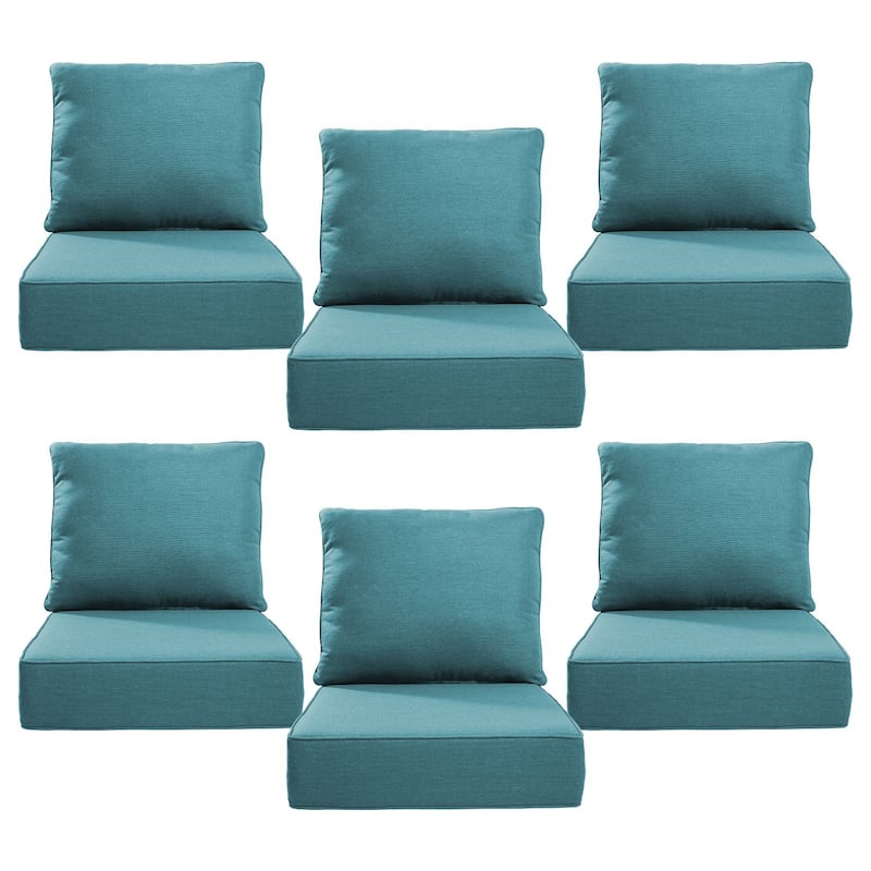 22" W x 24" D x 6" T Outdoor Lounge Chair Replacement Cushion Set Water and Fade Resistant - 6 Sets - Peacock Blue