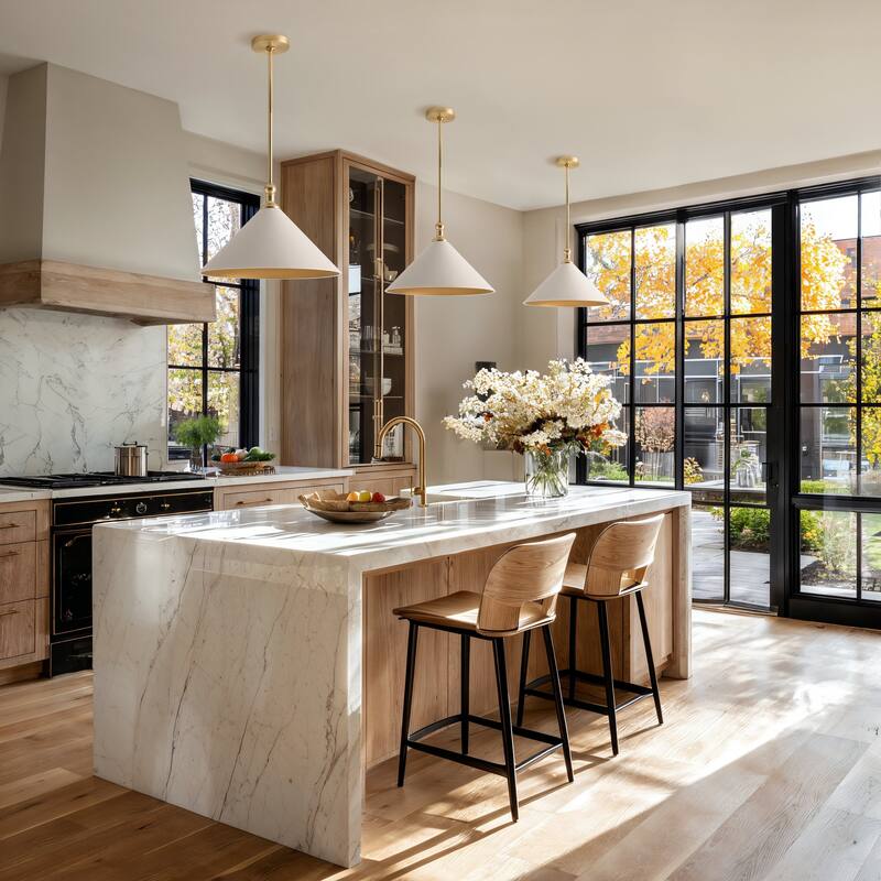 Giza Modern Pendant Light - Metal & Gold, White Cone Light Fixture For Mid-Century, Modern, Contemporary Room Decor - 17"