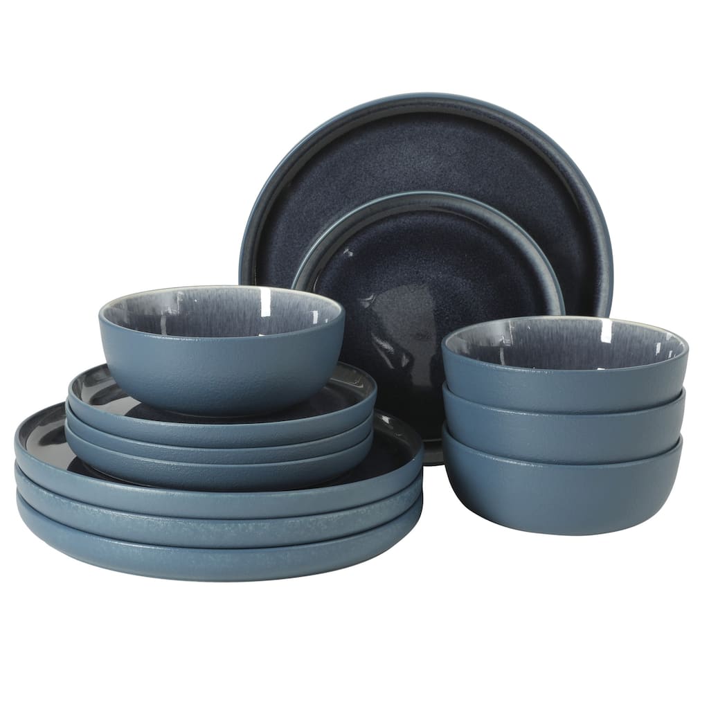 Gibson Elite Tahoe Sunset 12 Piece Stoneware Reactive Glaze (Service for 4) Ceramic Plates and Bowls Dinnerware Set