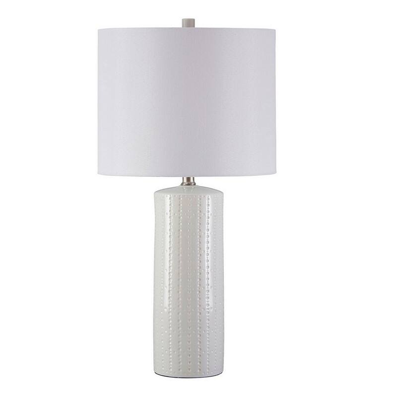 Carved Ceramic Base Table Lamp with Drum Shade, Set of 2, White Bed Bath & Beyond 32083880